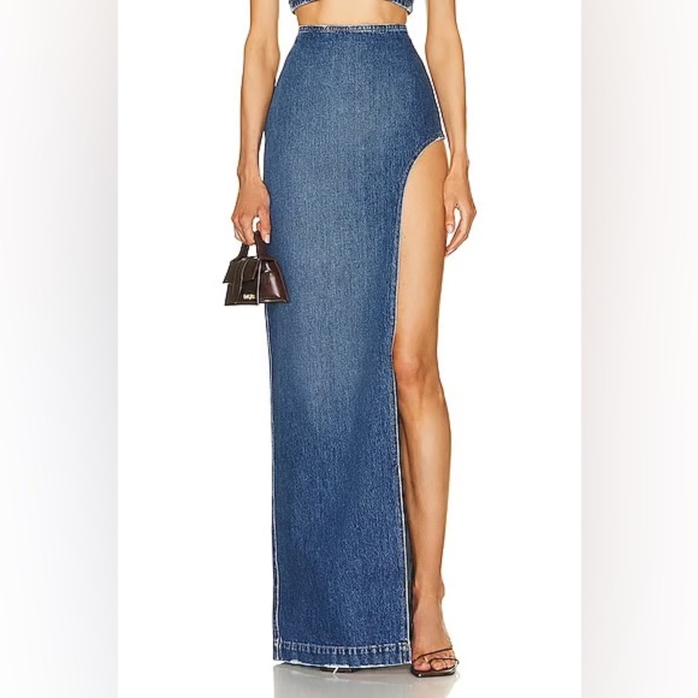 Mônot Denim Jean High Slit Skirt in Indigo Blue - US Size 6 (IT Size 42) - NWT